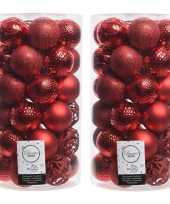 74x kunststof kerstballen mix kerst rood 6 cm kerstboom versiering decoratie