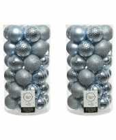 74x kunststof kerstballen mix lichtblauw 6 cm kerstboom versiering decoratie