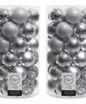 74x kunststof kerstballen mix zilver 6 cm kerstboom versiering decoratie