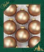 8x bruine matte kerstballen van glas 7 cm