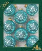 8x glanzende blauwe kerstboomversiering kerstballen van glas 7 cm 10198478