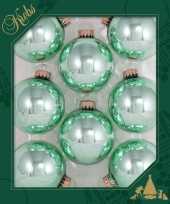 8x glanzende groene kerstballen van glas 7 cm