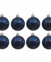 8x glazen kerstballen glans donkerblauw 10 cm kerstboom versiering decoratie