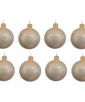 8x glazen kerstballen glans licht parel champagne 10 cm kerstboom versiering decoratie