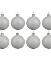 8x glazen kerstballen glans winter wit 10 cm kerstboom versiering decoratie