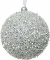 8x kerstballen zilver sneeuwbal 8 cm met glitterskunststof kerstboom versiering decoratie