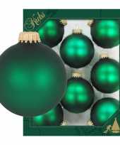 8x matte velvet groene kerstballen van glas 7 cm