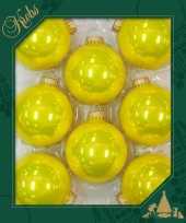 8x neon gele glanzende kerstboomversiering kerstballen van glas 7 cm