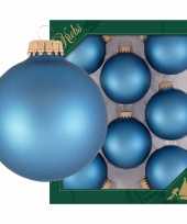 8x oceaan blauwe matte kerstballen van glas 7 cm