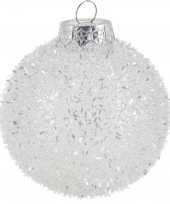 8x zilveren glitter kerstballen kunststof 8 cm type 2