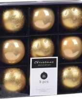 9x kerstboomversiering luxe kunststof kerstballen goud 5 cm