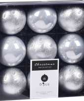 9x kerstboomversiering luxe kunststof kerstballen zilver 6 cm