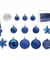 Blauwe kunststof kerstballen 3 4 6 cm en kerstversiering set 101 delig