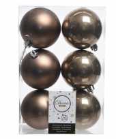 Bruine kerstballen van kunststof 8 cm