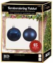 Donkerblauwe kerstballen pakket 45 delig voor 120 cm boom