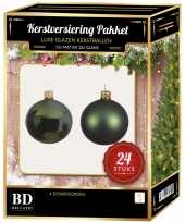 Donkergroene kerstversiering kerstballen 24 delig 6 cm