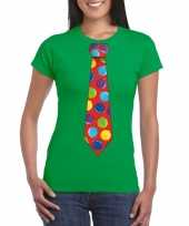 Foute kerst shirt met kerstballen stropdas groen voor dames