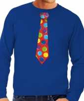 Foute kerst sweater met kerstballen stropdas blauw voor heren