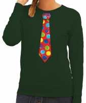 Foute kerst sweater met kerstballen stropdas groen voor dames
