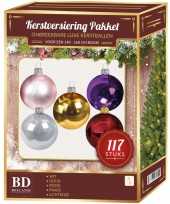 Gekleurde kerstballen pakket 117 delig voor 150 cm boom