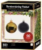 Goud met zwart kerstballen pakket 90 delig voor 150 cm boom