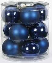 Kerstboomversiering donkerblauwe kerstballen van glas 8 cm 12x stuks