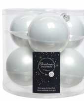 Kerstboomversiering winter witte kerstballen van glas 8 cm 6 stuks