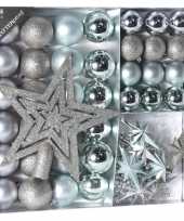 Kerstversiering kerstballen met piek ijsblauw zilver 45 delig