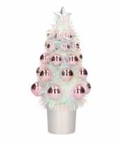 Kunstkerstboompje compleet met kerstballen roze 20 cm
