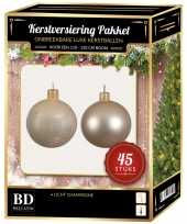 Licht champagne kerstballen pakket 45 delig voor 120 cm boom