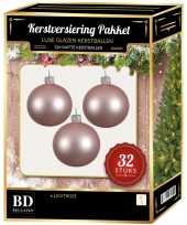 Lichtroze kerstversiering kerstballen 32 delig 6 cm 8 cm 10 cm