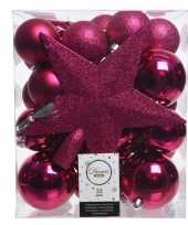 Luxe kerstballen pakket piek fuchsia roze kunststof 33 stuks