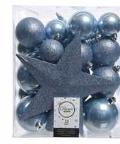Luxe kerstballen pakket piek ijsblauwkunststof 33 stuks