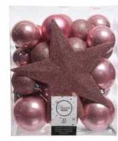 Luxe kerstballen pakket piek oud roze kunststof 33 stuks
