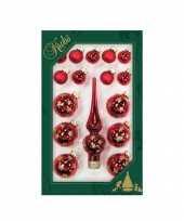 Luxe rode glazen kerstballen en piek set voor mini kerstboom 16 dlg