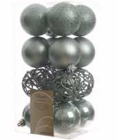 Nature christmas kerstboom decoratie kerstballen mint groen 16 stuks