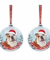 Set van 3x stuks glazen kerstballen hond bulldog 7 cm