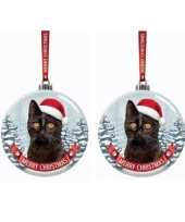 Set van 3x stuks glazen kerstballen kat poes zwart 7 cm