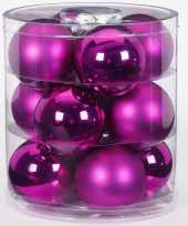 Tube met 12 fuchsia kerstballen van glas 8 cm glans en mat