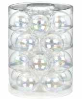 Tube met 20 transparant parelmoer kerstballen van glas 6 cm glans en mat