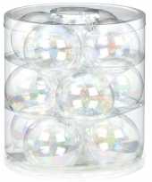 Tube met 20 transparant parelmoer kerstballen van glas 8 cm glans en mat