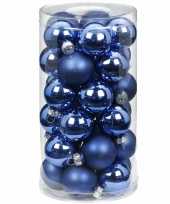 Tube met 30 blauwe kerstballen van glas 4 cm glans en mat