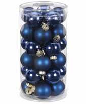 Tube met 30 donkerblauwe kerstballen van glas 4 cm glans en mat