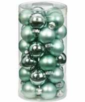 Tube met 30 mint groene kerstballen van glas 4 cm glans en mat
