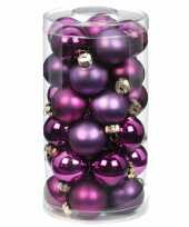 Tube met 30 paarse kerstballen van glas 4 cm glans en mat