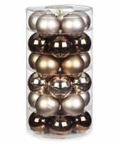 Tube met 30x bruine gouden champagne kerstballen van glas 6 cm