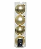 Tube met 4 champagne beige kerstballen van glas 10 cm glans en mat