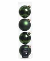 Tube met 4 donkergroene kerstballen van glas 10 cm glans en mat