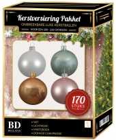 Wit donker champagne mintgroen lichtroze kerstballen pakket 170 delig voor 210 cm boom
