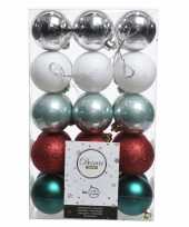 Zilver rood groene kerstballen set 6 cm
